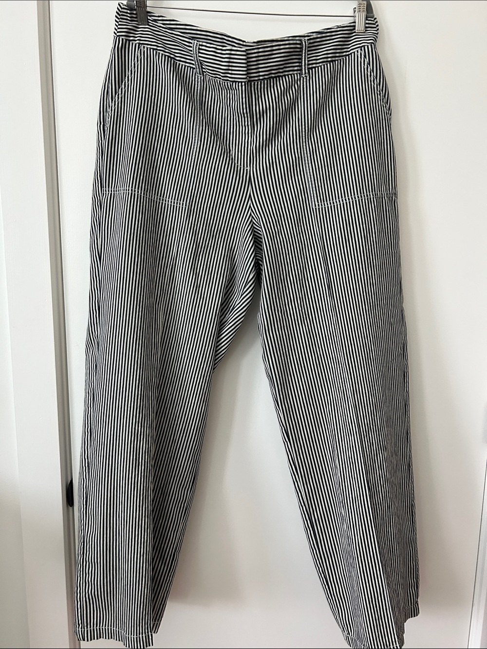 Eloquii Black and Off White Striped Wide-Leg Trousers